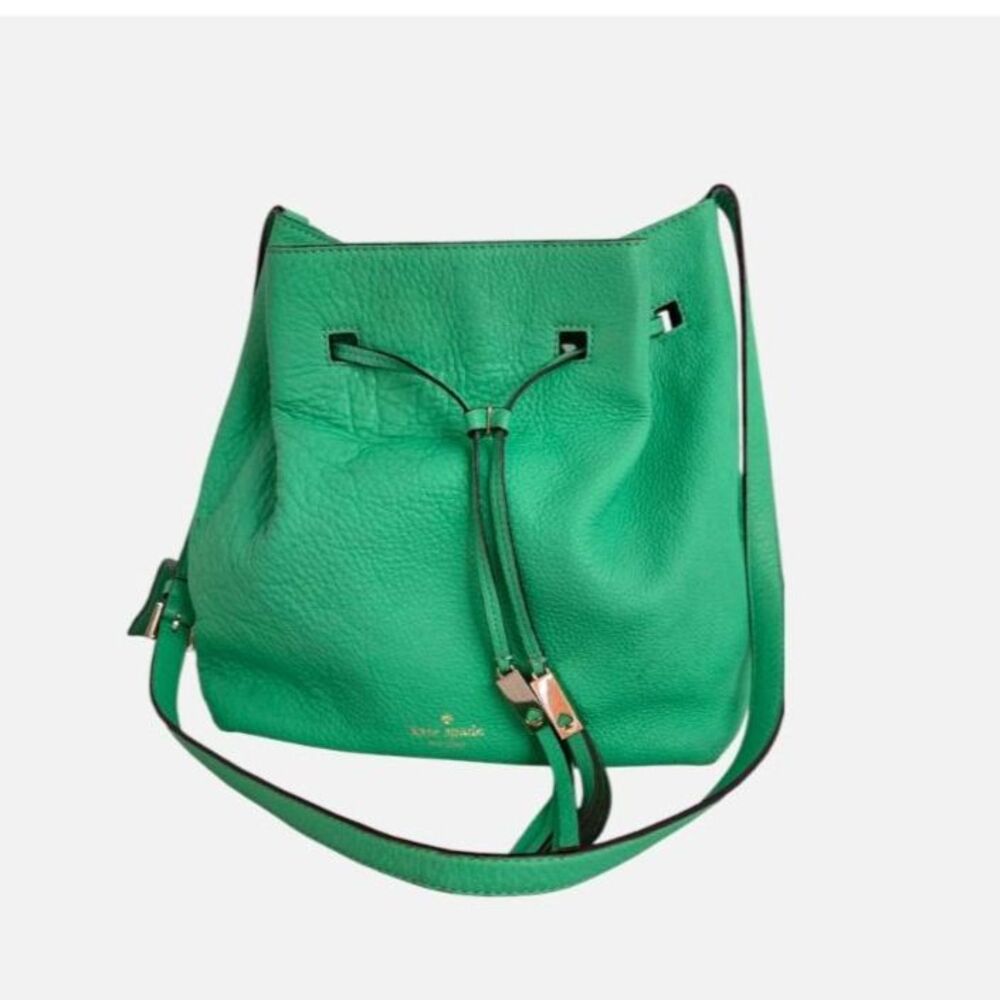 Kate Spade New York Green Pebbled Leather Bucket Bag Drawstring Crossbody - Picture 1 of 8